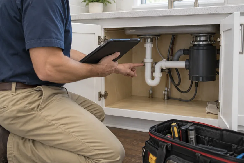 Pre-listing inspection of kitchen sink plumbing