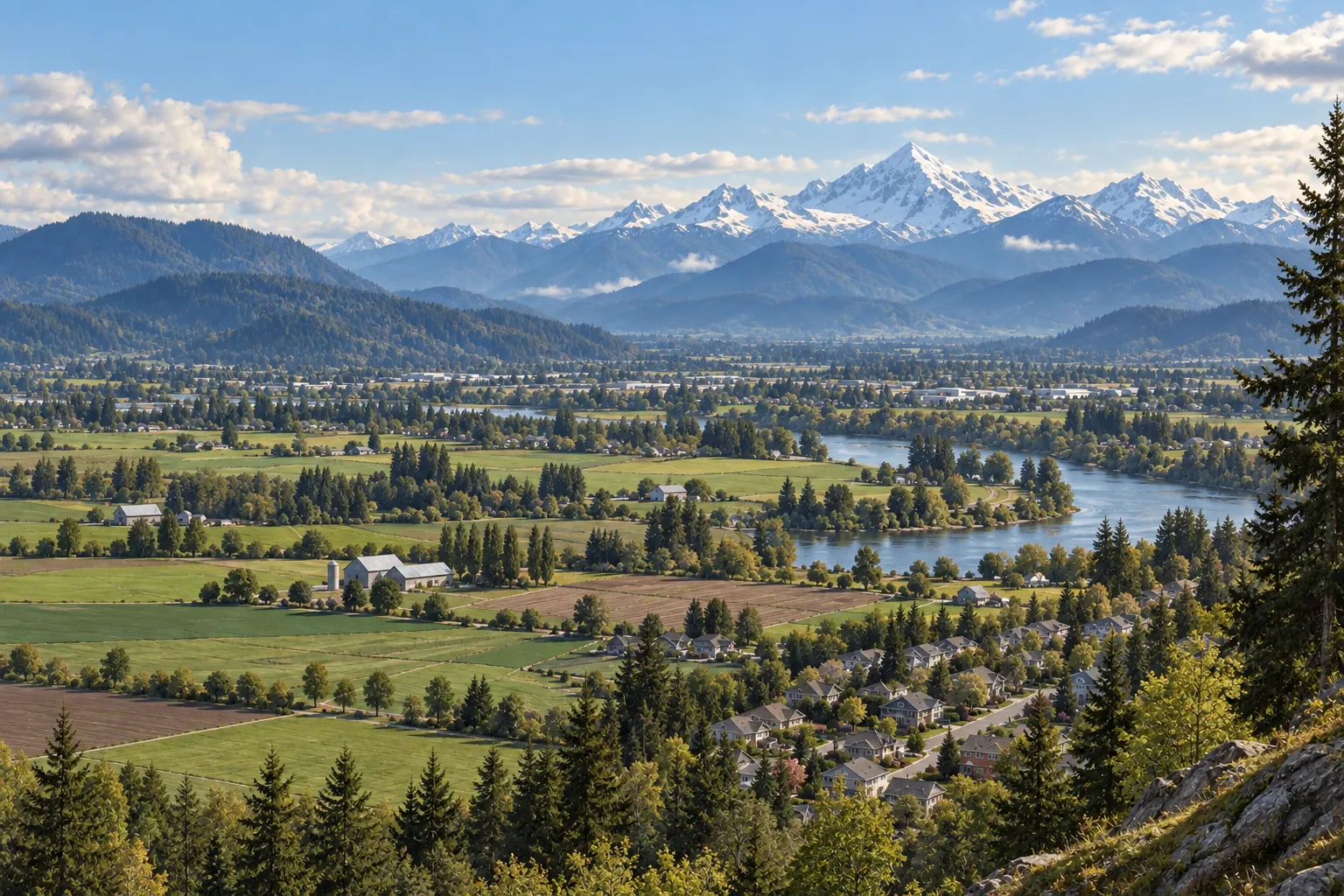 Photorealistic scene inspired by Abbotsford, British Columbia