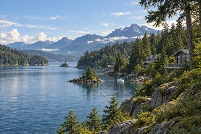 Photorealistic scene inspired by Belcarra, British Columbia