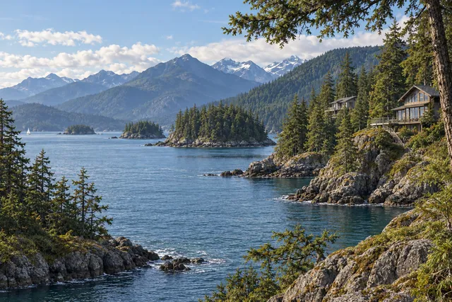 Photorealistic scene inspired by Bowen Island, British Columbia