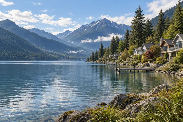 Photorealistic scene inspired by Harrison Hot Springs, British Columbia