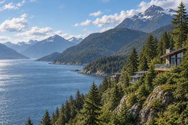 Photorealistic scene inspired by Lions Bay, British Columbia