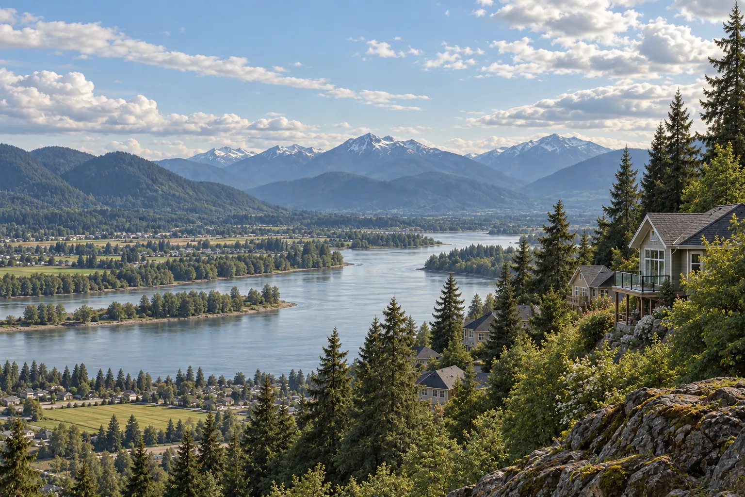 Photorealistic scene inspired by Mission, British Columbia
