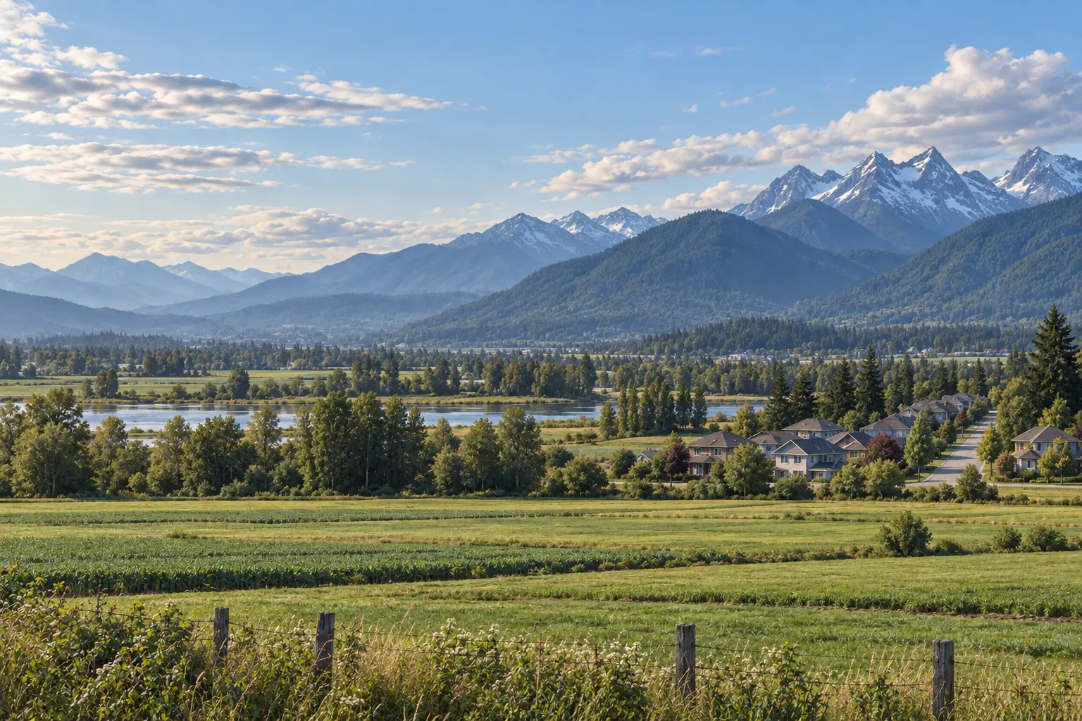 Photorealistic scene inspired by Pitt Meadows, British Columbia
