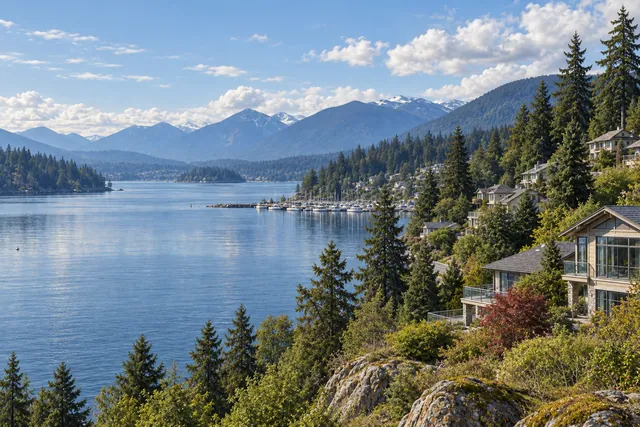 Photorealistic scene inspired by Port Moody, British Columbia