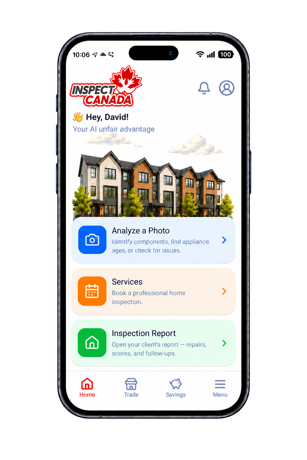 Inspect Canada app with photo analysis, inspection booking and inspection reports