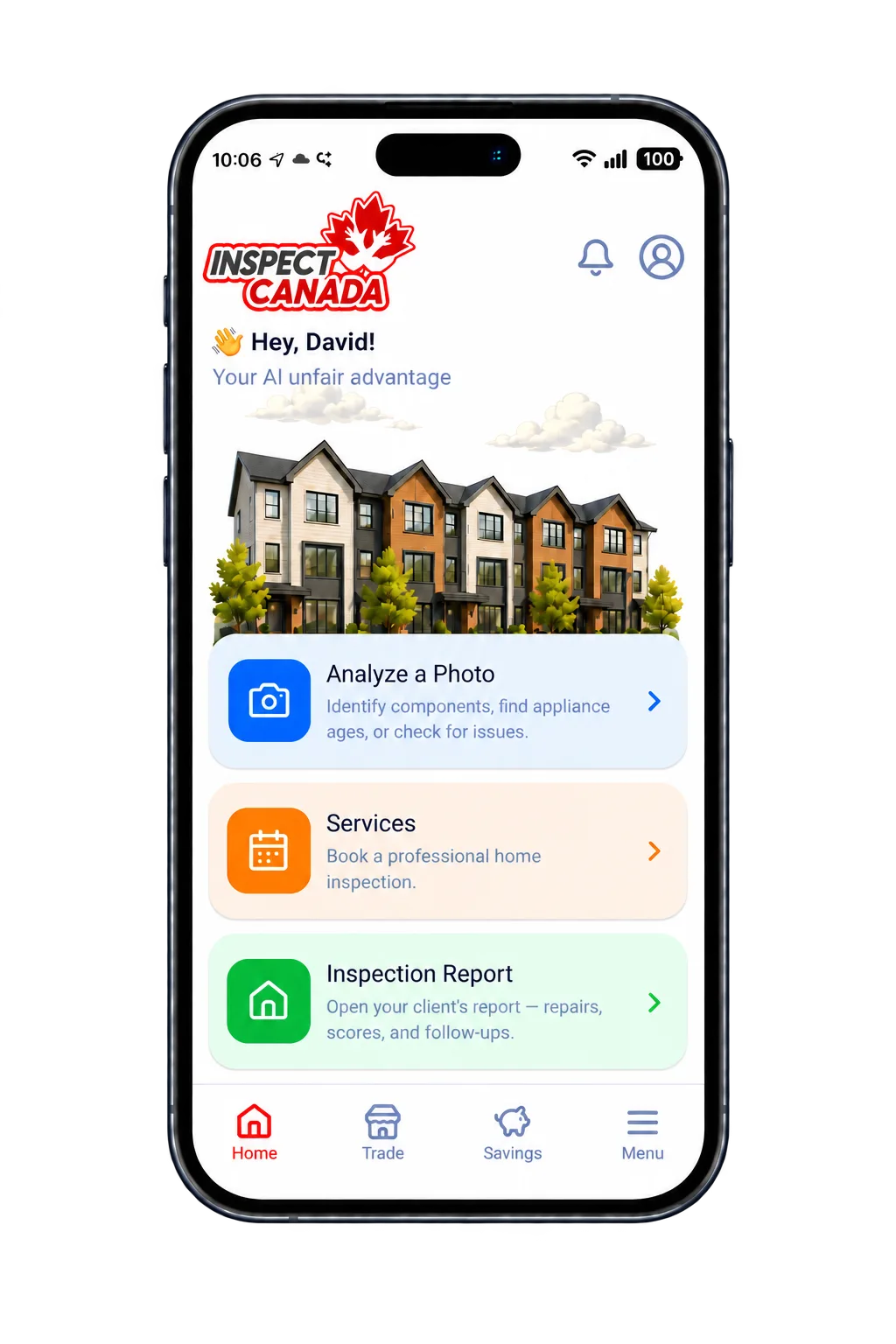 Inspect Canada app with photo analysis, inspection booking and inspection reports