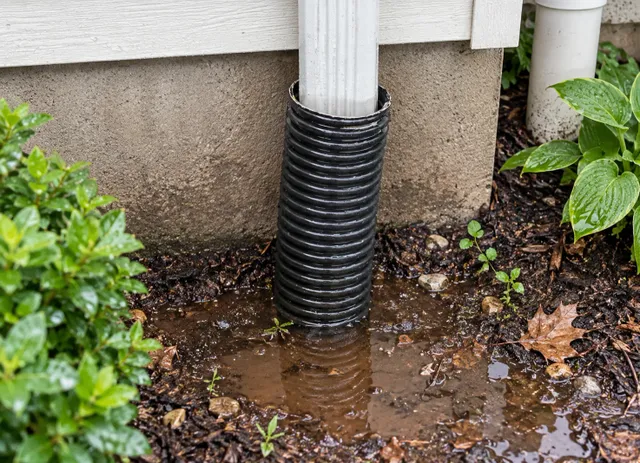 Older perimeter drainage pipe beside a foundation