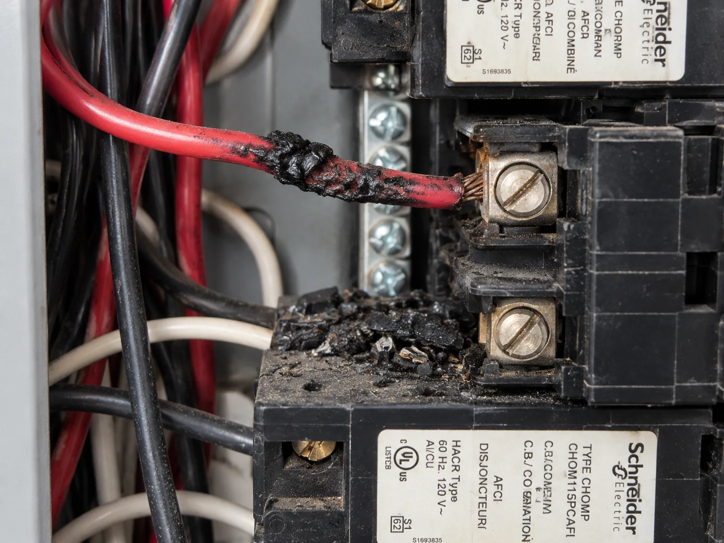 Damaged and overheated electrical components