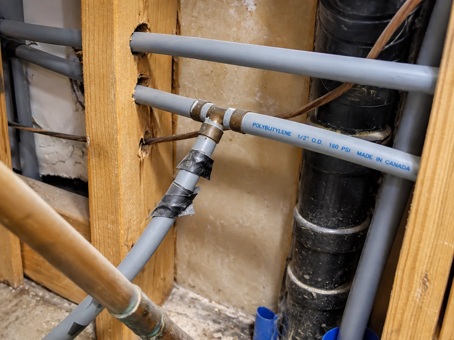 Poly-B plumbing pipes installed in a home
